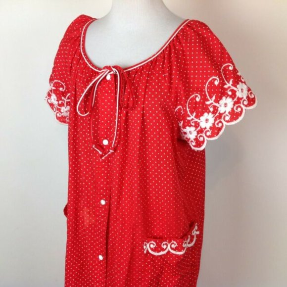 Vintage Lara Dee Housedress Lounge Chore Embroidery Polka Dot Womens XL - Picture 3 of 5